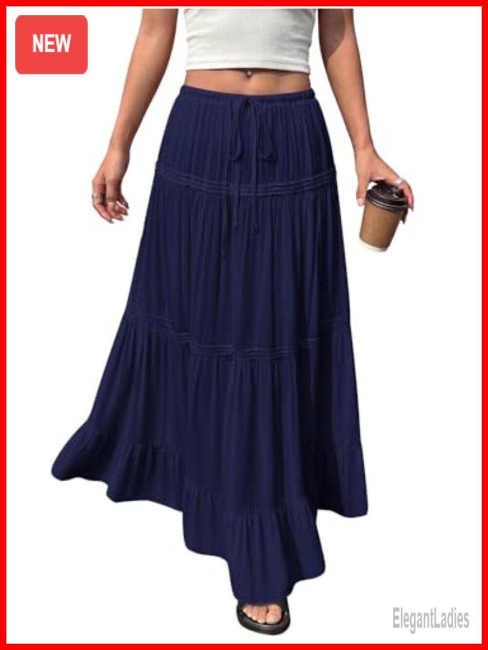 Pleated High Waisted Flowy Maxi Skirt A-Line Lightweight